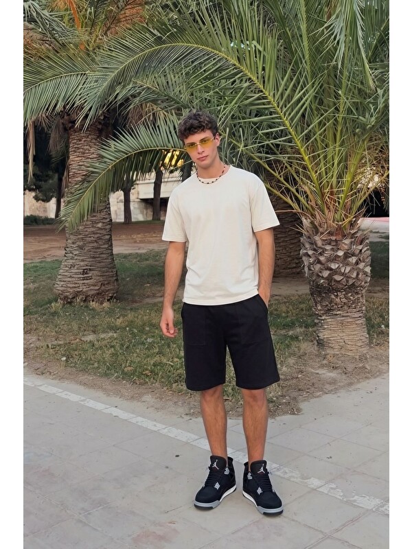 gothamVibes Erkek Basic Kırık Beyaz T-Shirt