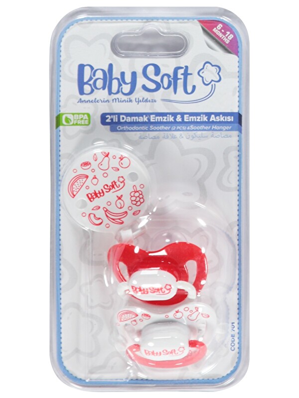 Baby Soft 2 li Damak Emzik No:2 & Emzik Askısı - Kırmızı