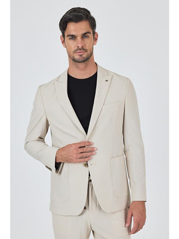 İMZA Bej Kılıç Yaka Esnek 6 Drop Slim Fit Classic Takım Elbise 1001250100