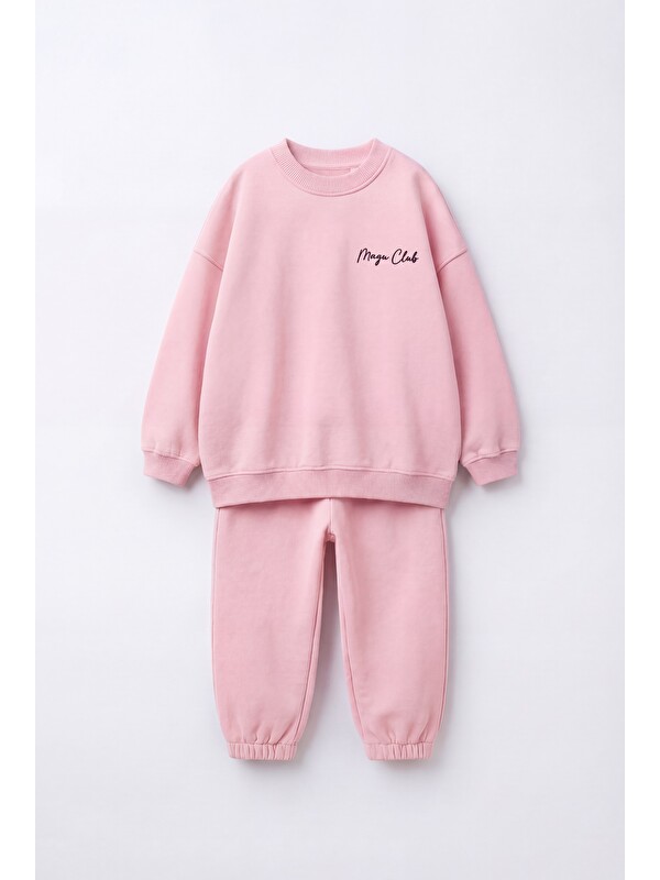 Magu Kız Çocuk Pembe Basic Sweatshirt Ve Eşofman Altı Takımı