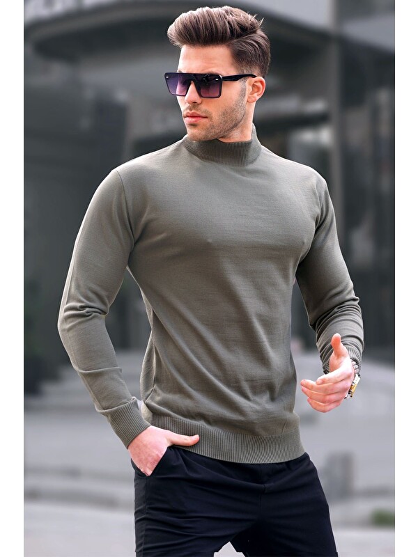 Madmext Çağla Yeşili Slim Fit Yarım Balıkçı Yaka Erkek Triko Kazak 6343