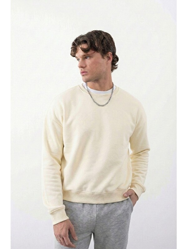 gothamVibes Erkek Boxy Oversize Vanilya Sarısı Sweatshirt