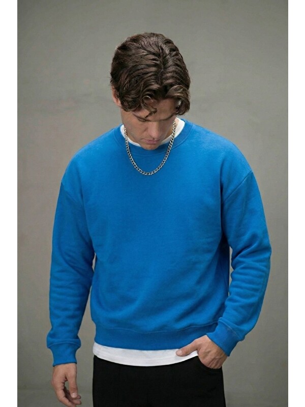 gothamVibes Erkek Boxy Oversize Mavi Sweatshirt