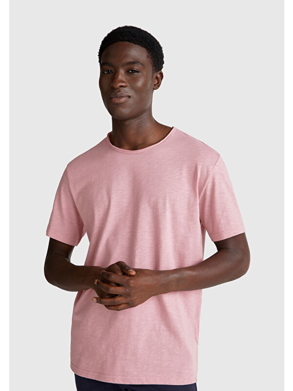 United Colors Of Benetton Erkek Pembe Bisiklet Yaka Slub Tişört