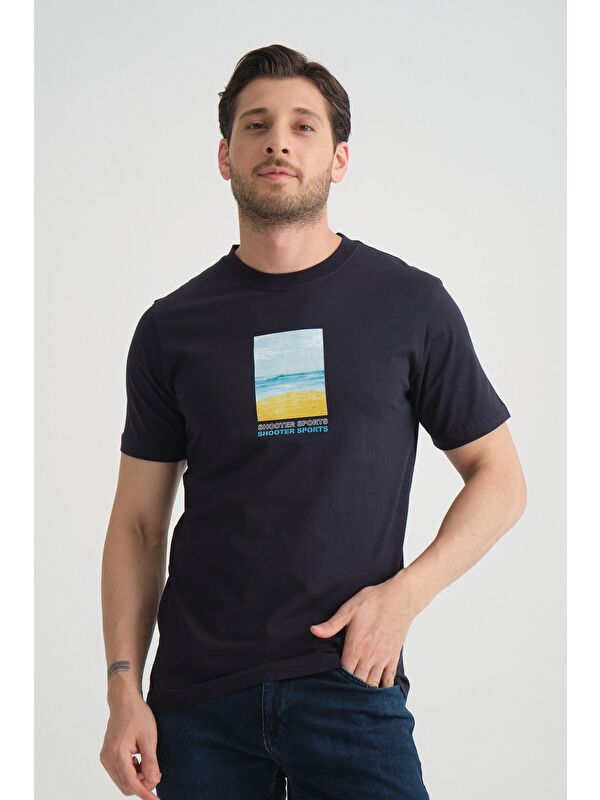 Shooter Sportswear Lacivert Erkek T-Shirt %100 Pamuk Minimalist Tasarım Regular Kalıp Baskılı