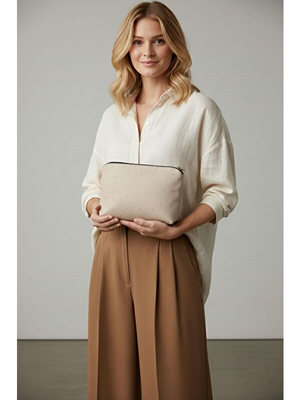 Bagg Işıltılı Clutch Vizon
