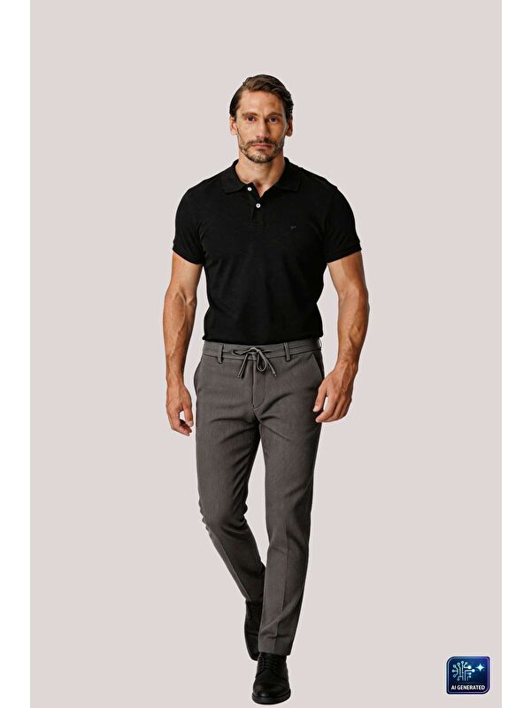 igs Erkek Koyu Gri Bağcıklı Smart Casual Dynamic Fit Pantolon