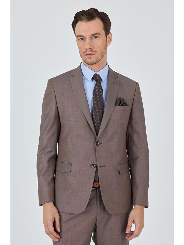 İMZA Turuncu Mono Yaka Düz 2 Düğme Classic Yünlü Slim Fit Takım Elbise 1001250175