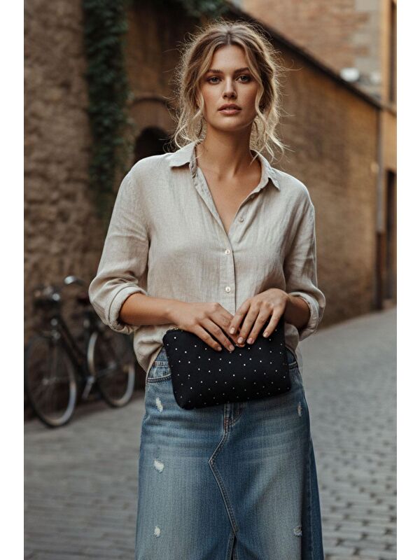 Bagg Işıltılı Clutch Siyah