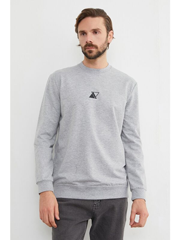 Fullamoda Üçgen Baskılı Bisiklet Yaka Sweatshirt