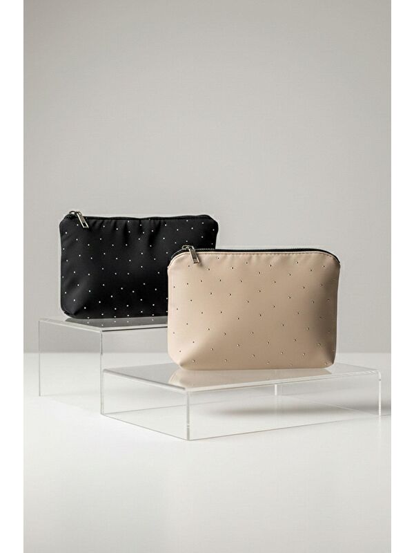 Bagg 2'li Işıltılı Clutch Vizon/Siyah