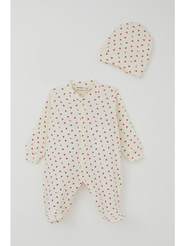 Breeze Kız Bebek Patikli Tulum Kiraz Bahçesi Krem (0-6 Ay)