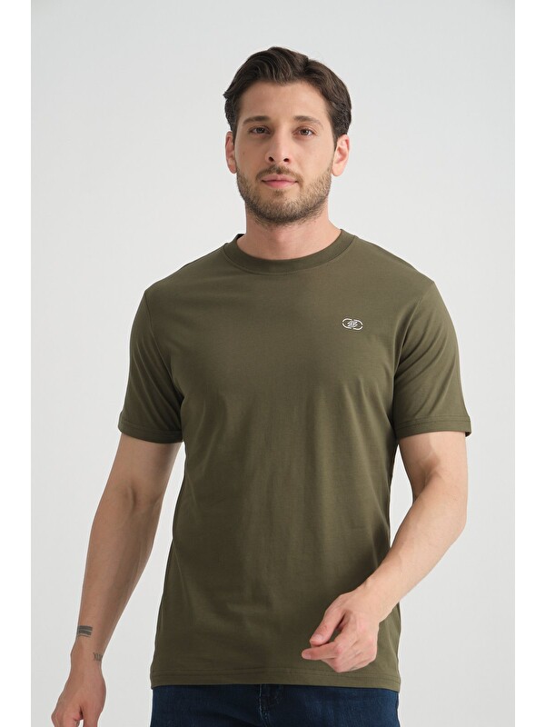 Shooter Sportswear Haki  Erkek Tişört Nefes Alabilen Esnek Pamuklu Kumaş Regular Kalıp Minimal Logolu