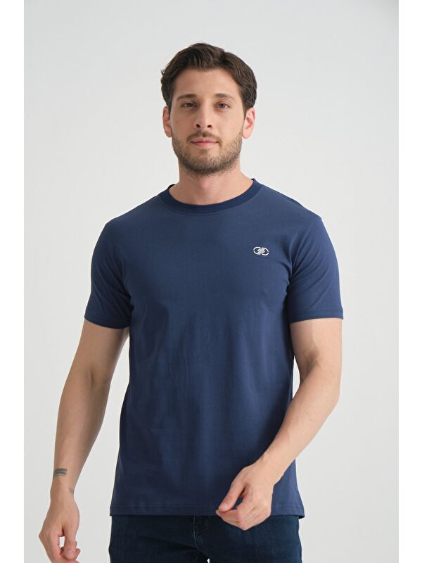 Shooter Sportswear İndigo  Erkek T-shirt Nefes Alabilen Esnek Pamuklu Kumaş Regular Kalıp Minimal Logolu
