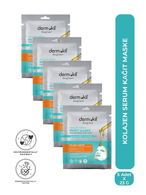 Dermokil Kolajen Serum İçeren Kağıt Yüz Maskesi x 5 Adet