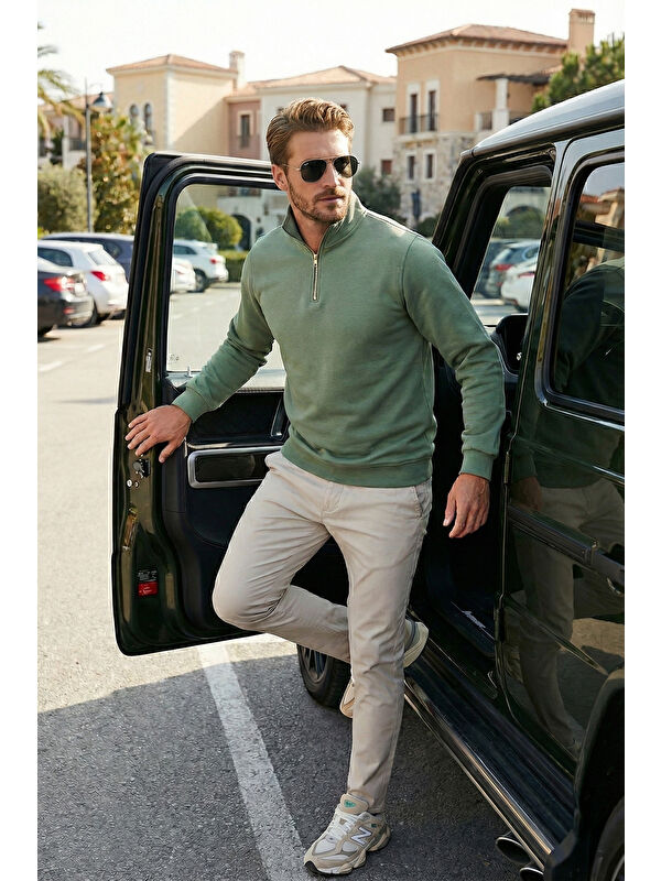 Buratti Pamuklu Regular Fit Yarım Fermuarlı Dik Yaka Erkek Sweat 59052592