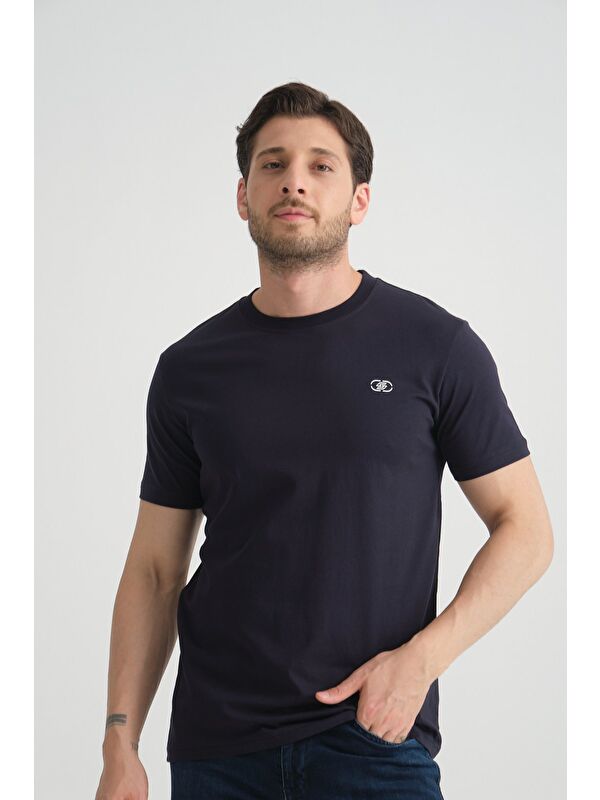 Shooter Sportswear Lacivert  Erkek T-shirt Nefes Alabilen Esnek Pamuklu Kumaş Regular Kalıp Minimal Logolu