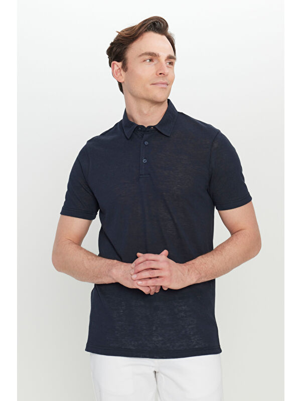 Altınyıldız Classics Erkek Lacivert Pamuklu Slim Fit Dar Kesim Polo Yaka Tişört