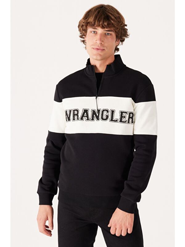 Wrangler Regular Fit Normal Kesim %100 Pamuk İçi Polarlı Dik Yaka Siyah Sweatshirt