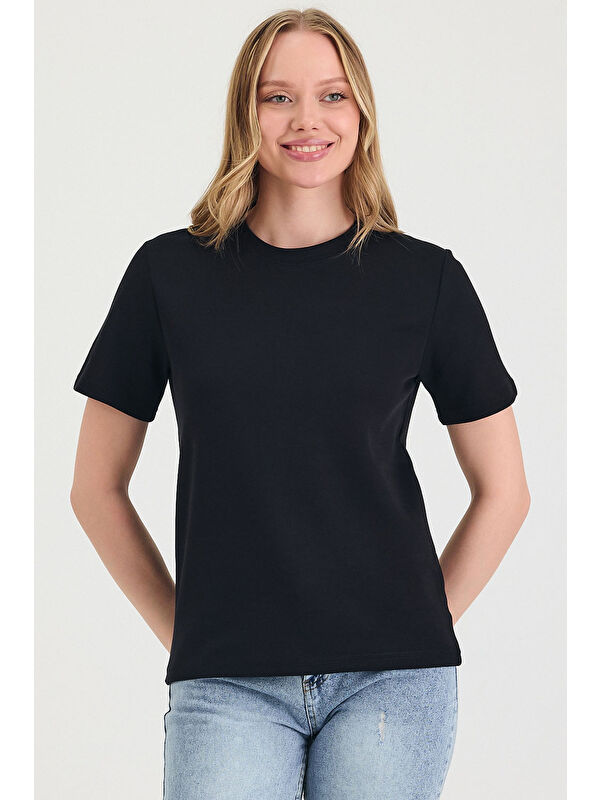 gothamVibes Kadın Kısa Kollu Basic Siyah T-Shirt