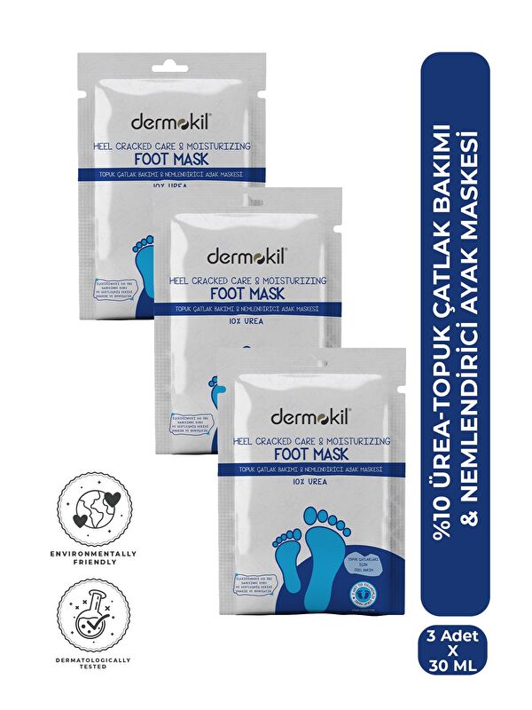 Dermokil %10 Üre İçeren Topuk Çatlak Bakımı & Nemlendirici Ayak Maskesi 30 ml x 3 Adet