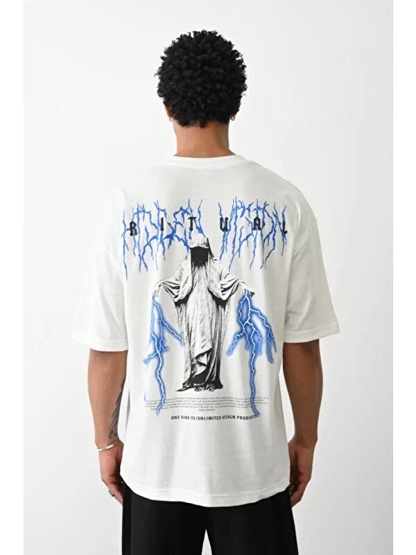 Jane's Unisex Baskılı Oversize T-Shirt - Beyaz
