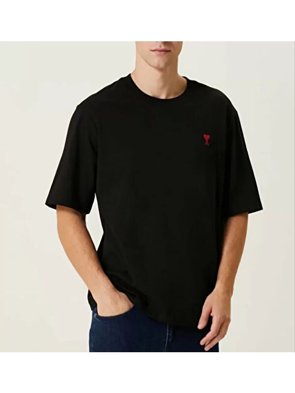 Jane's Unisex Bisiklet Yaka Baskılı Oversize T-Shirt - Siyah