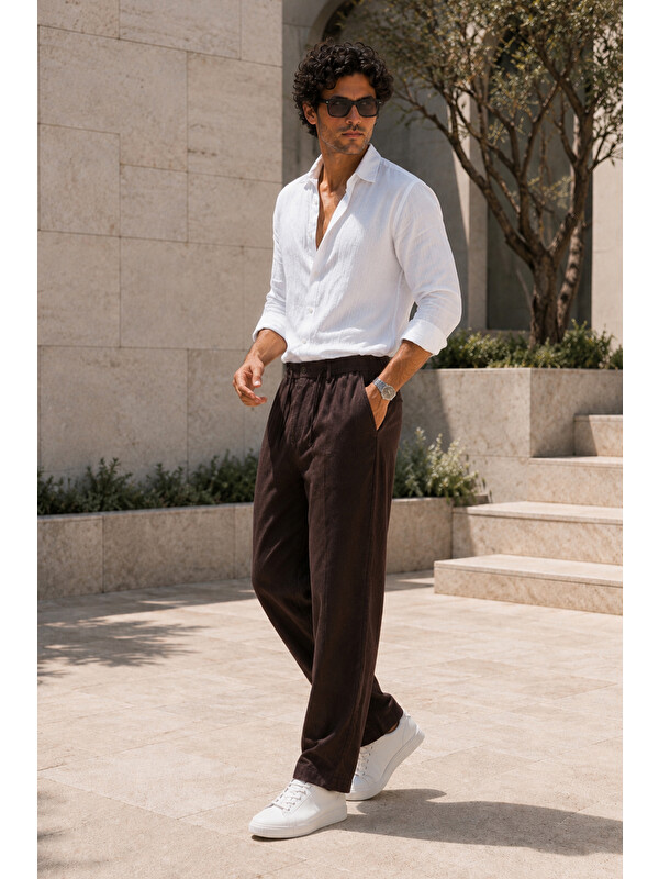 Etikmen Erkek Acı Kahverengi Relax Fit Bağcıklı Baggy Pantolon