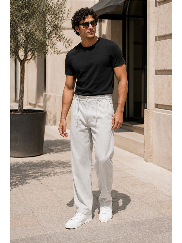 Etikmen Erkek Taş Gri Relax Fit Bağcıklı Baggy Pantolon