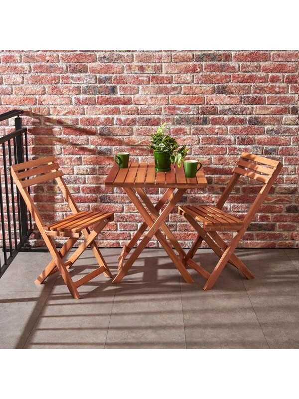 Just Home Katlanır Kayın Ahşap Bistro Set - Meşe