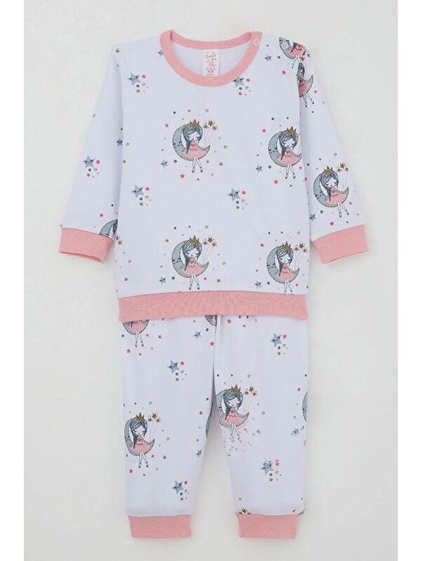 Breeze Kız Bebek Pijama Takımı Omuzdan Patlı Hayalci Kız Desenli Beyaz (4-6 Ay)
