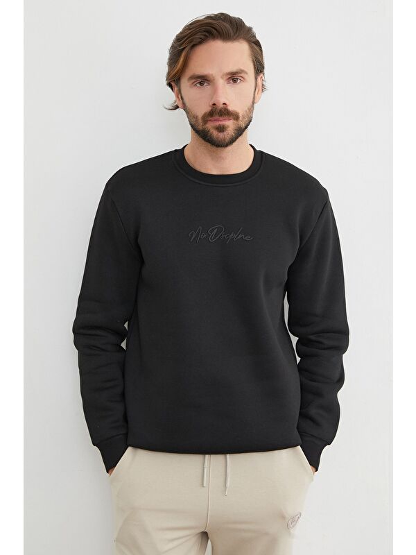 Fullamoda 3 İplik Kabartma Yazı Baskılı Sweatshirt