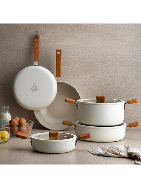SCHAFER Ceramoni Seramik Basık Tencere 28 Cm-Krem