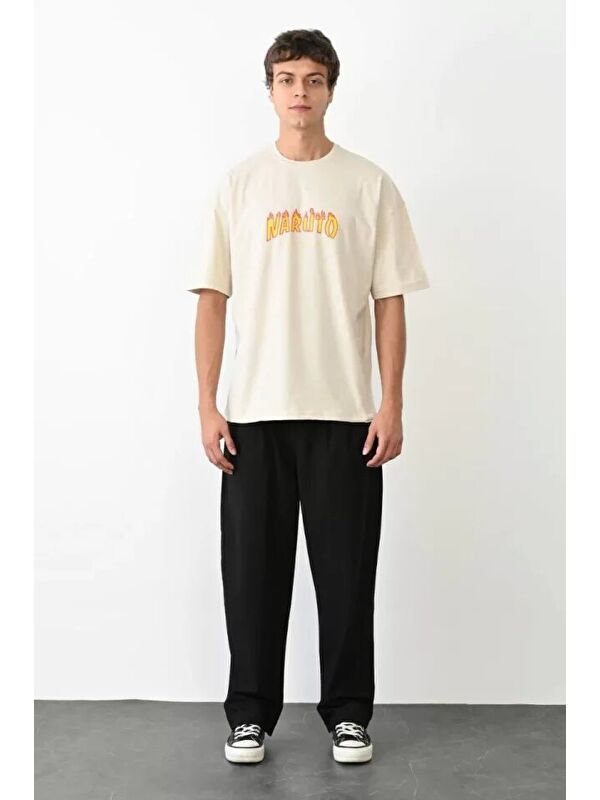 Jane's Unisex Bisiklet Yaka Baskılı Oversize T-Shirt - Beyaz
