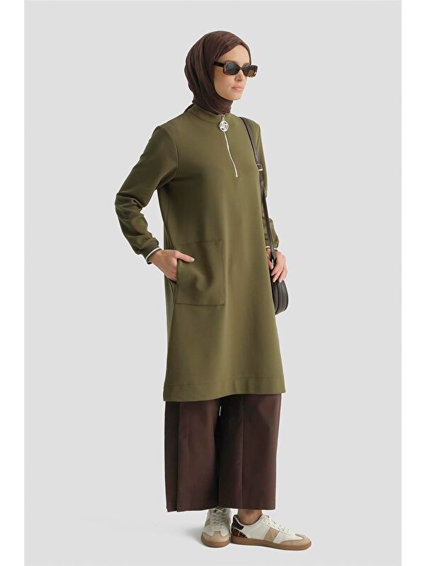 ARMİNE Cep Detaylı Basic Tunik 25Kt1453 Yağ Yeşili