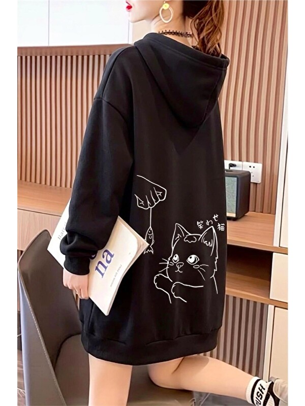 Oksit Sw Fish And Sırt Baskılı Kadın Kapüşonlu Sweatshirt
