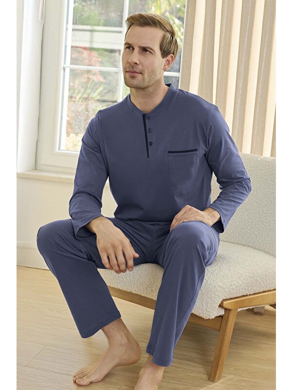Remsa Erkek Suprem Uzun Kol Pijama Takımı 250726 İndigo01