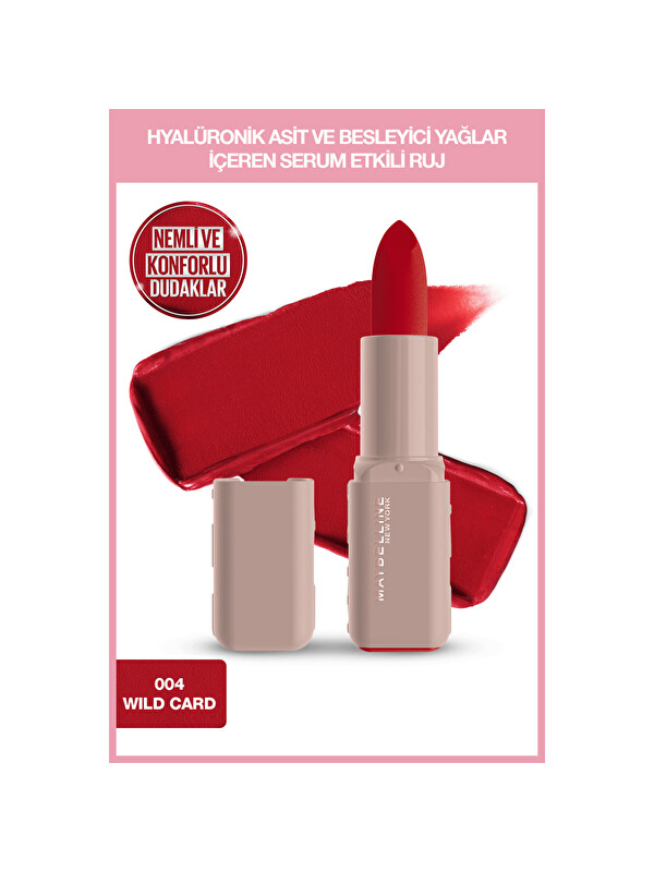 Maybelline New York Serum Etkili Hyalüronik Asit ve Besleyici Yağ İçeren Ruj - 004 Wild Card