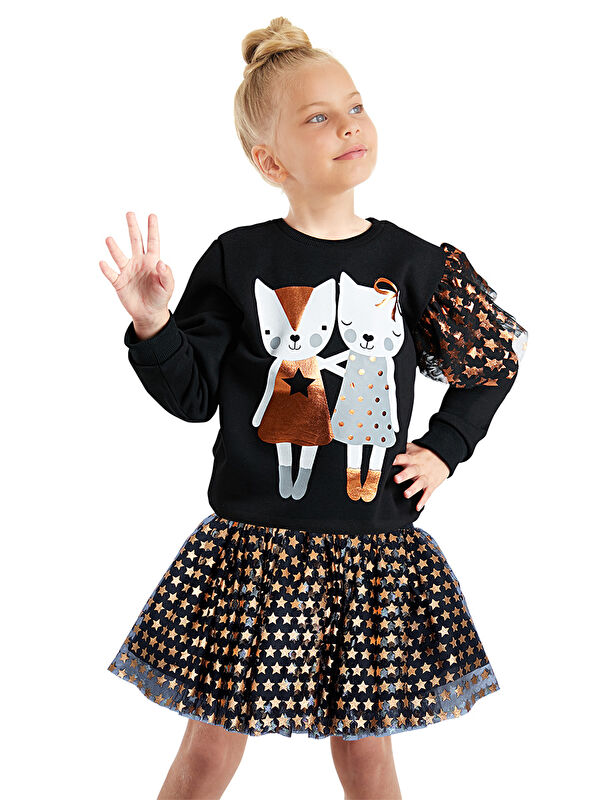 Denokids Kız Çocuk Yıldız Siyah Tüllü Tütü Etek