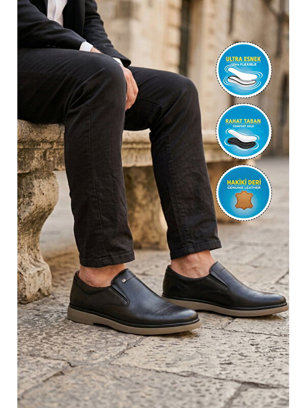 Ayakmod Siyah Ayakmod Hakiki Deri Erkek Casual Ayakkabı 329 M