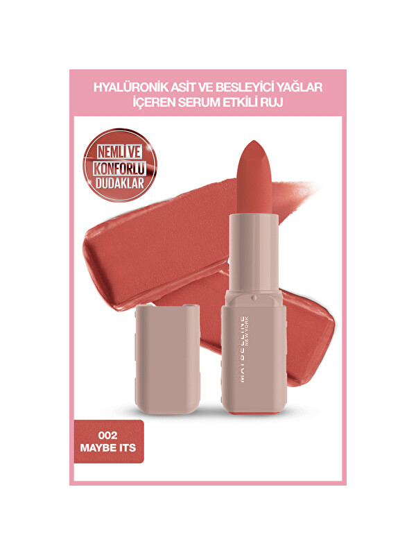 Maybelline New York Maybelline NY Serum Etkili Hyalüronik Asit ve Besleyici Yağ İçeren Ruj - 002 Maybe It's