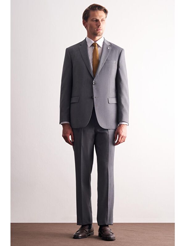 İMZA Sütlü Kahverengi Mono Yaka Kendinden Desenli Esnek Bel 4 Drop Comfort Fit Takım Elbise 1001255169