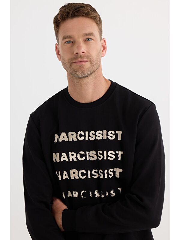 TUDORS Unisex Oversize Geniş Kesim Pamuklu Yumuşak Dokulu Bisklet Yaka İçi Polarlı Baskılı Siyah Sweatshirt