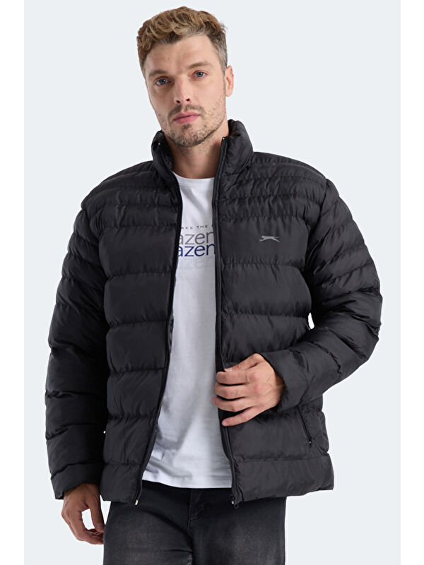 SLAZENGER HORIZON I Erkek Dik Yaka Fermuarlı Siyah Şişme Mont & Kaban