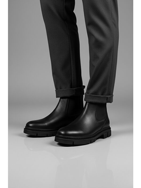 HARD Hakiki Deri Kalın Taban Erkek Kışlık Chelsea Bot - Görsel 5