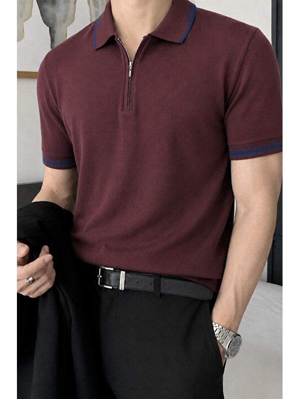 Tarz Cool Erkek Fermuar Yaka Triko Polo Tişört – Slim Fit Pamuklu Yazlık Triko