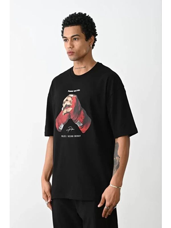 Jane's Unisex Baskılı Oversize T-Shirt - Siyah