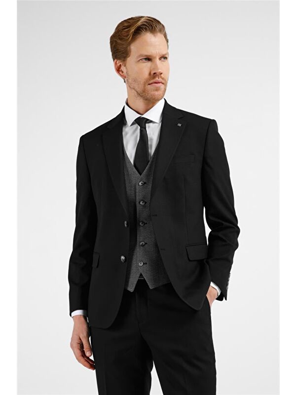 İMZA Siyah Mono Yaka Kazayağı Desen 6 Drop Slim Fit Takım Elbise 1001255173