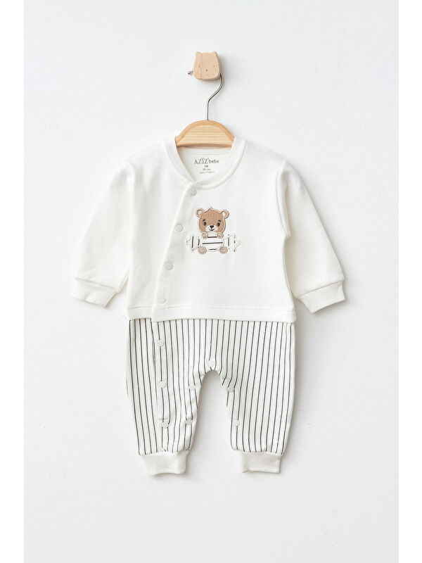 AZİZ BEBE Erkek Bebek Hayvan Nakışlı Çıtçıtlı Tulum 0 Ay - 6 Ay