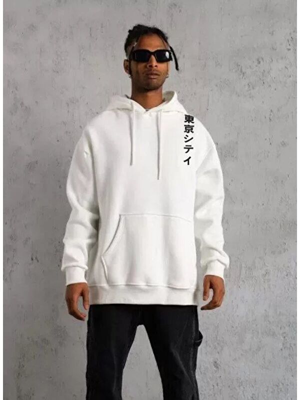 Jane's Unisex Kapüşonlu Uzun Kol Baskılı SweatshirtBeyaz-20063